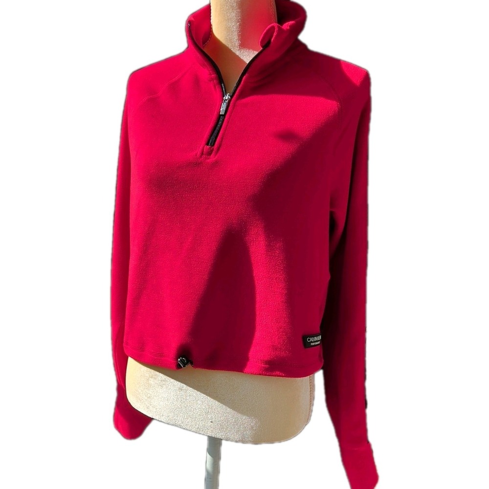 Calvin Klein Women's Performance Size‎ M Fleece Jacket Cropped Red Long Sleeve